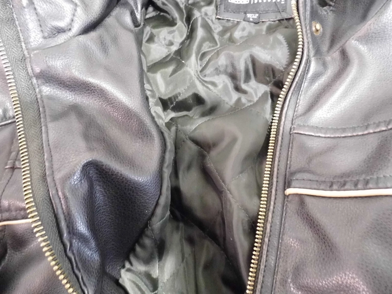 Coat Vintage Decoded Black Vegan Leather Men's Jacket Lined Biker style Large - product detail image 14