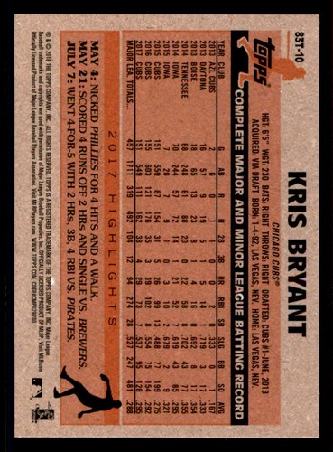 2018 Topps Chrome '83 Topps Refractors #83T10 Kris Bryant - Picture 2 of 2