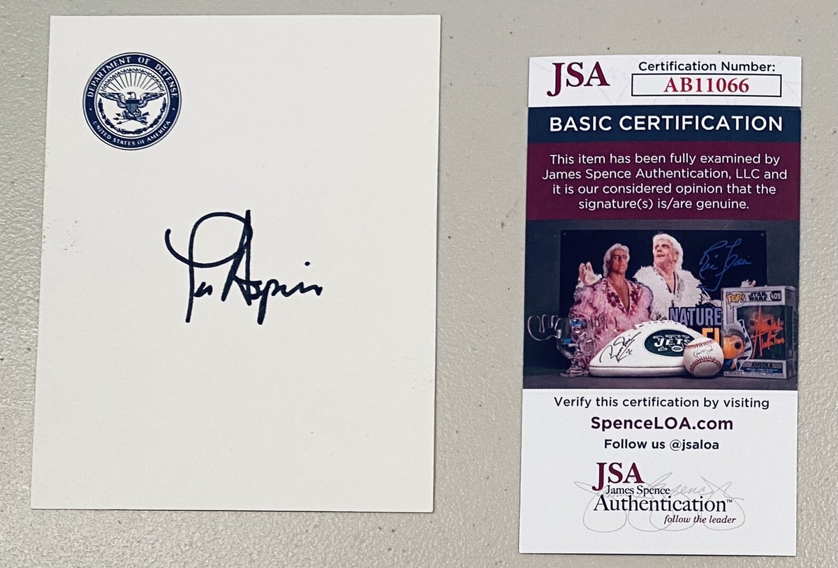Les Aspin Signed Autographed 4x5 Card JSA Cert Bill Clinton