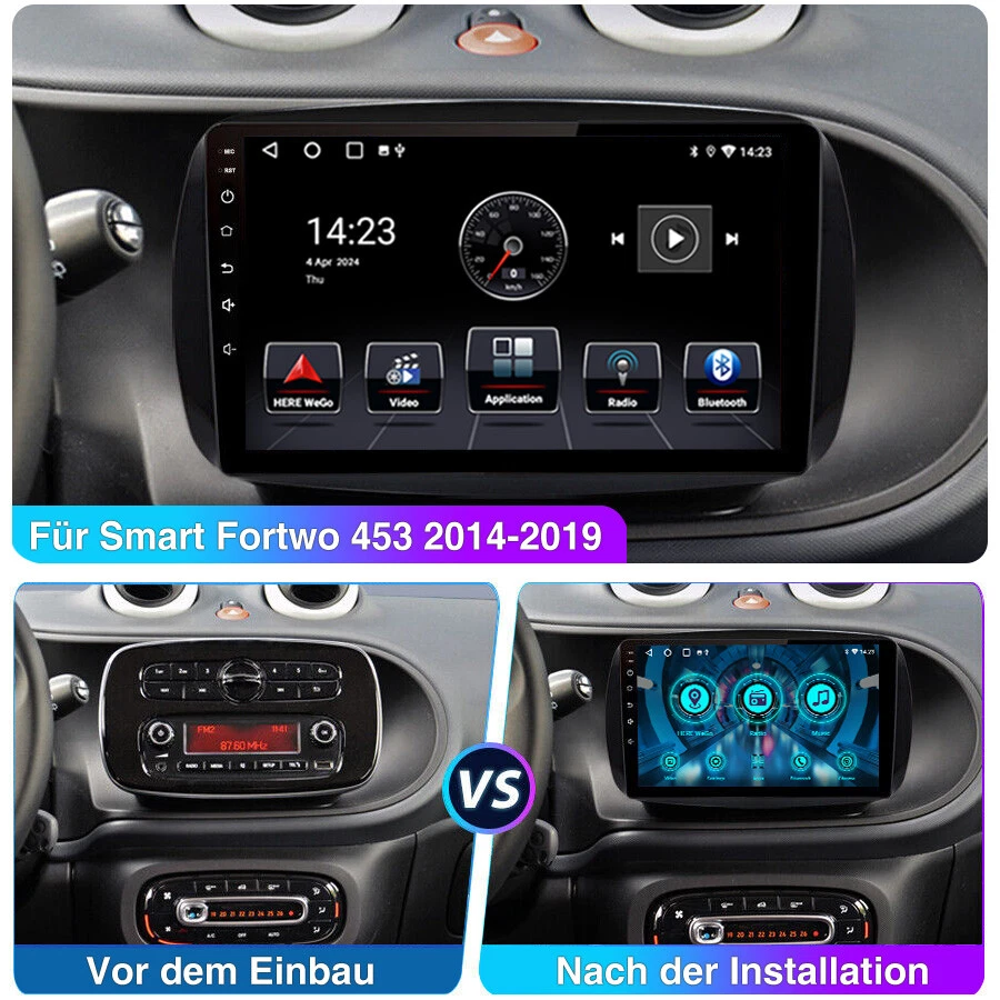 9" Android 13 Carplay DAB+ Autoradio GPS 64G Cam Für Benz Smart Fortwo 453 14-19 - Bild 4 von 4