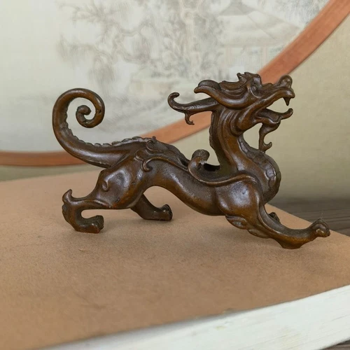 Chinesische Bronze Drachen Figur Statue Sammlerstück Tee Haustier Tischdeko - Bild 10 von 10