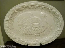 SANOR CERAMICA 19" OVERSIZED~LG WHITE TURKEY SERVING PLATTER~EMBOSSED FRUIT~EUC