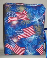Red White & Blue USA Flag & Fireworks Handcrafted Photo Album Holds 100 4"X6" 