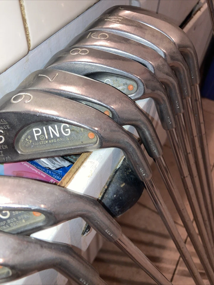 Juego de plancha vintage Ping Karsten punto naranja 4,5,6,7,8,9,W,S 5-madera 4 punta de madera tacón Foto 4 de 4