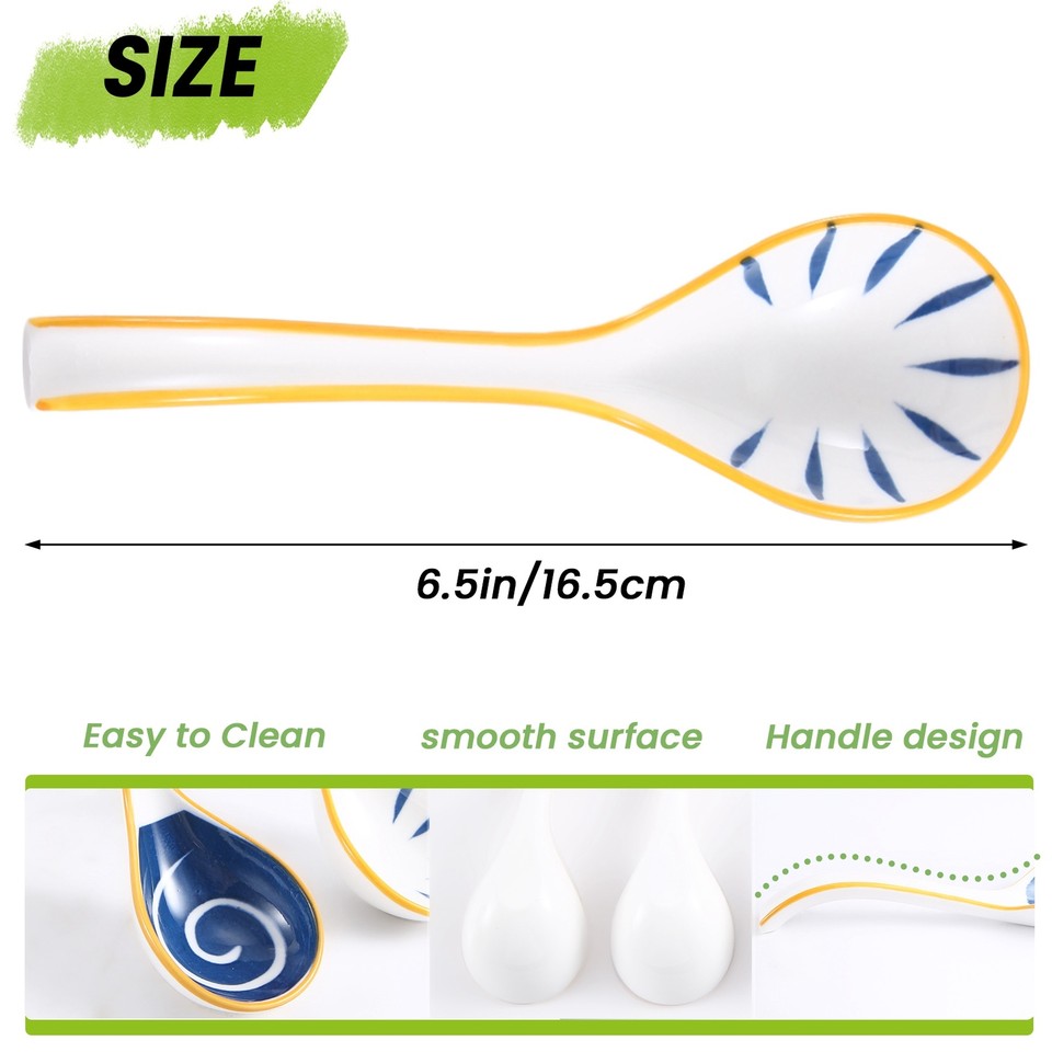 Ceramics Soup Spoons Set of Japanese Soup Spoon Long Handle Soup Spoons