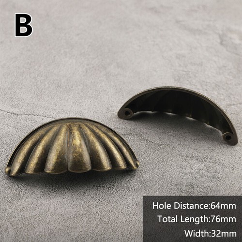 Shell Cup Handles Antique Brass Half Moon Vintage Cupboard Drawer Pulls Door - Picture 18 of 21