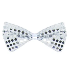 Silver Sequin Bow Tie ~ HALLOWEEN FUN DISCO DANCE COSTUME PARTY NEW YEAR NOVELTY