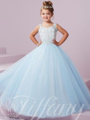 Blue Tulle Beaded A-line Princess Pageant Dance Wedding Prom Birthday Ball Gown