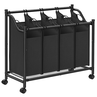 Wäschewagen Wäschekorb Wäschesammler Wäschesortierer mit 4 Fächer Schwarz LSF005