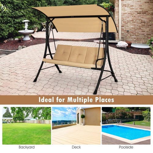 3-Seat Outdoor Porch Swing Bench Swing Canopy Replacement Waterproof Adjustable - Picture 7 of 10