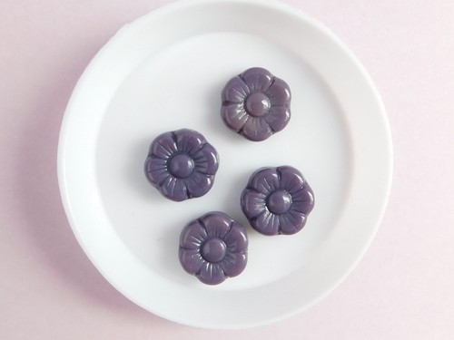 Vintage West German Purple Glass Flower Beads, 14mm, Lot of 4
