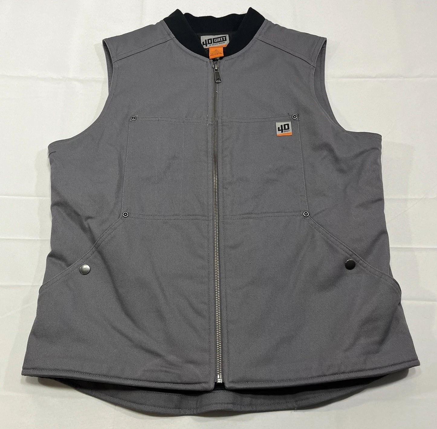 Duluth Trading 40 Grit Vest Full Zip Gray Cotton Canvas Insulated Mens M Medium