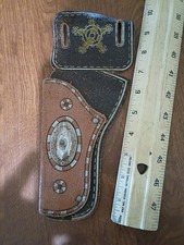 Vintage Boys Cowboy on Horse Western Toy Gun Holster, Leather w/ Silver Metal