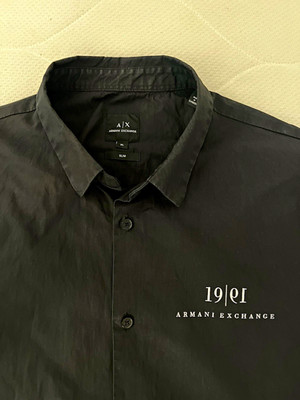 Armani Exchange Herren Klassisches Hemd XL schwarz Slim Langarm Kragen Logo