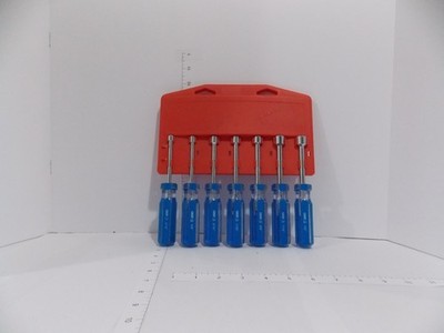 Grip 7-Piece SAE Nut Driver Set with Organizer Rack   Blue Handles   Used