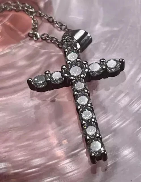 14K White Gold Plated 2.00 Ct Round Cut Lab-Created Diamond Womens Cross Pendant - Image 4 of 4