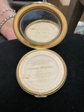 Vintage Gold Tone Powder Compact Round Engine Turned Mid Century Vanity