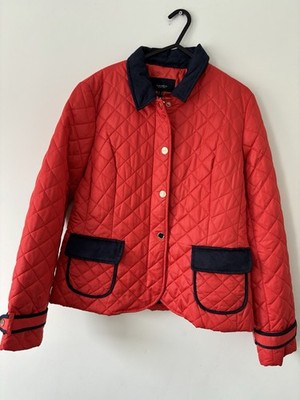 Caramelo red quilted jacket with a dark blue collar Uk14 BNWT RRP over 200