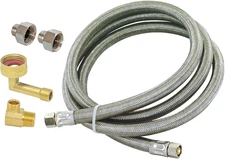 Dishwasher Installation Kit, 12 Ft Braided Stainless Steel Supply Line with Adap