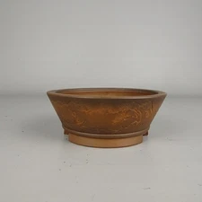 Japan | Tokoname Bigei Round 12.1cm Etched Carving Band Bonsai Pot | Vintage
