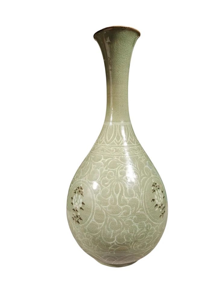 Large Late 19th Century Korean Sanggam Inlaid Celadon Pottery Bottle 18.5”H  - Image 2 of 4