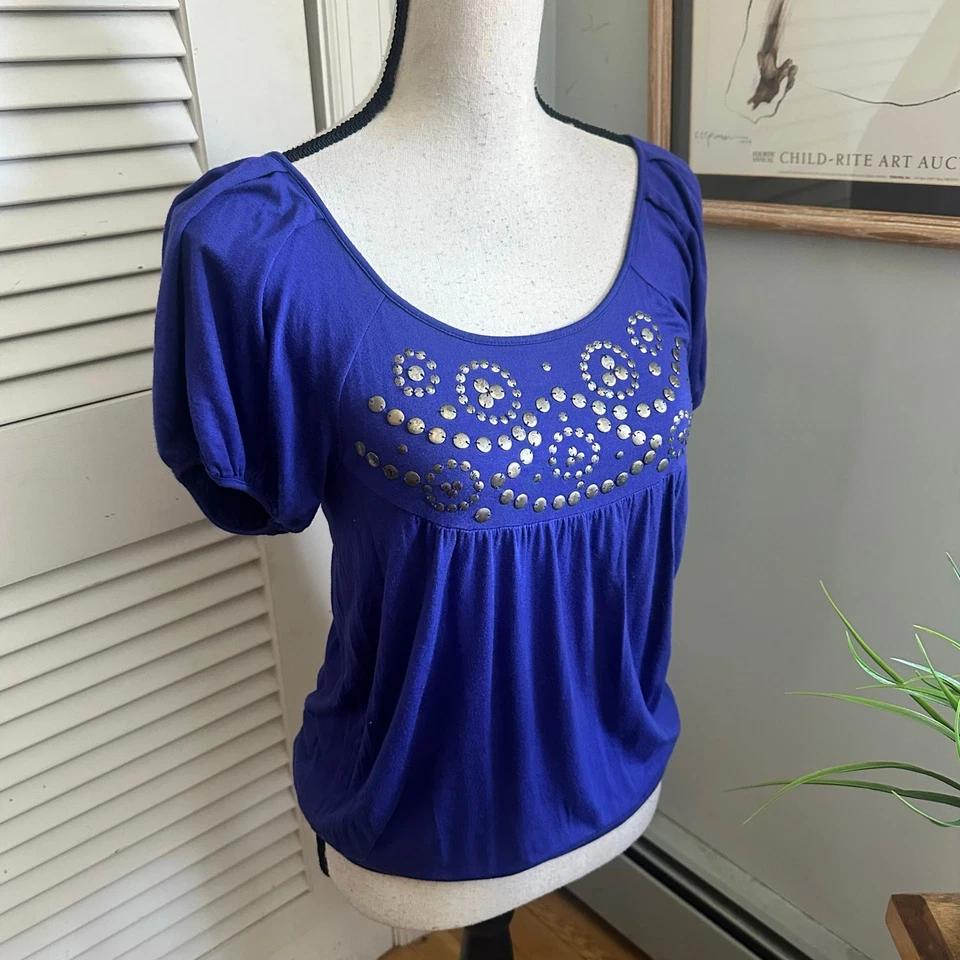 AMERICAN RAG Топ женщин XS синий украшенный ретро Y2K страны Milkmaid повседневный - Изображение 3 из 4