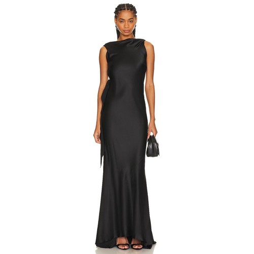 Vestido largo de noche de seda The Bar Smith Maxi vestido drapeado capucha espalda negro talla 00 - Imagen 2 de 15