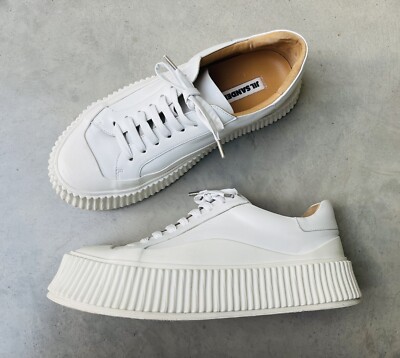 JIL SANDER Leather Platform Sneakers 39 White Unisex Mens Womens