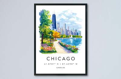 Chicago Aquarell Poster Chicago Reise Druck Chicago Wandbild Chicago