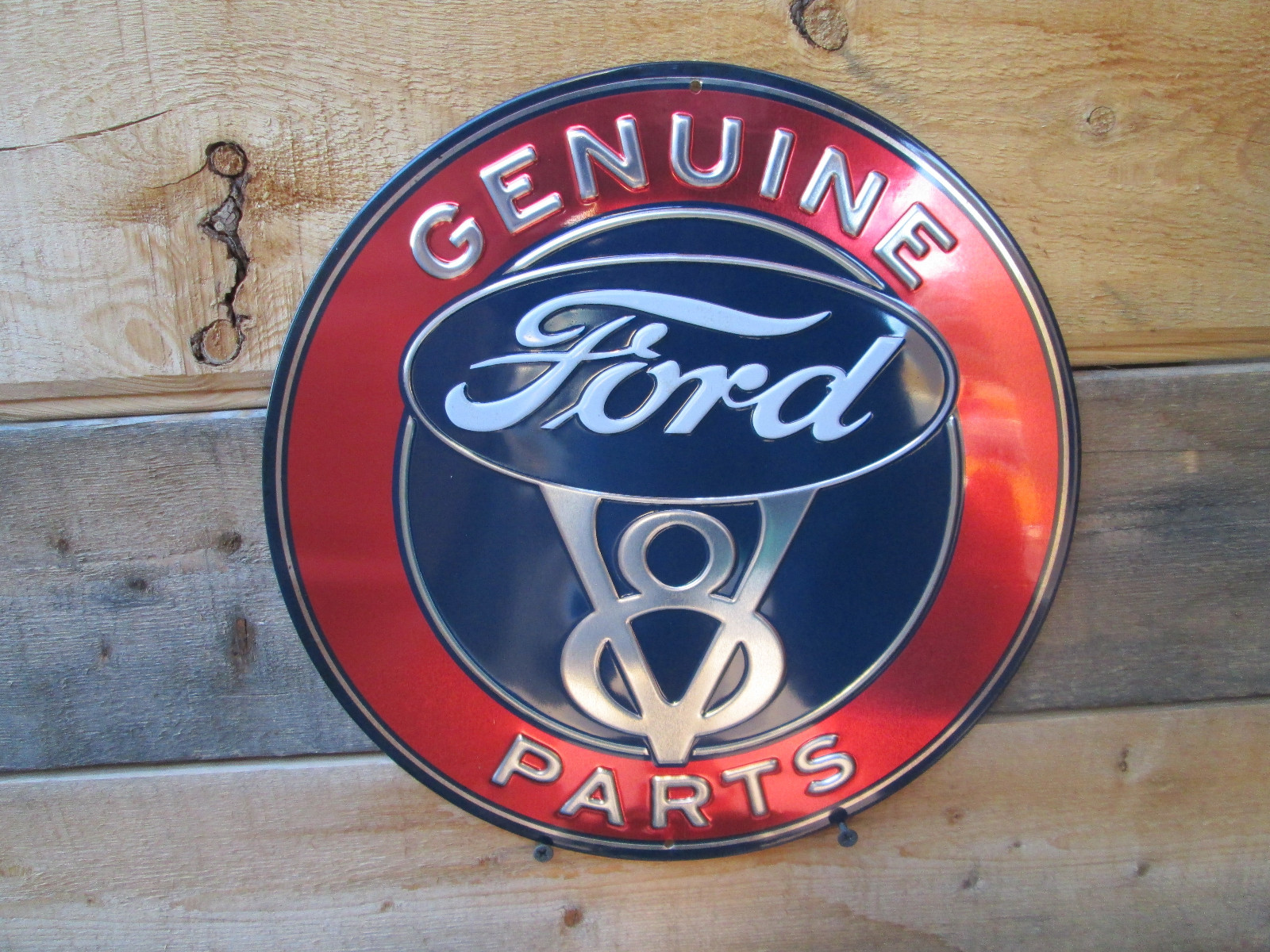 FORD V8 GENUINE PARTS embossed Metal Display Auto Shop DELUXE STANDARD