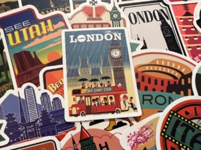 Reiseaufkleber London Paris Rom Spanien New York UK Wahrzeichen Gepäckaufkleber x 25