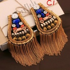 2pcs Gothic Tassel Epaulet Shoulder Board Brooches Spike Punk Vintage Craft DIY