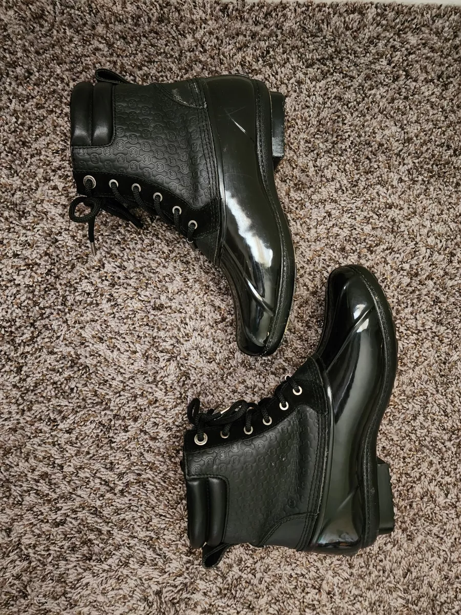 Michael Kors Black Duck Boots Rain Snow Lace Up Lined Womens Size