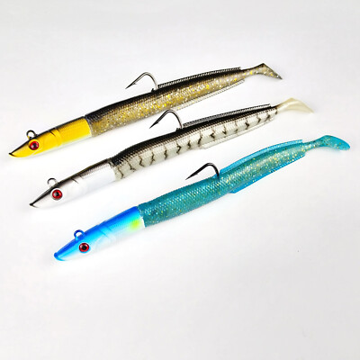 SANDAAL 64 g 18 cm 4,99  Sandeel Shad Gummi Fisch Blei Kopf Jig Haken Soft Köder