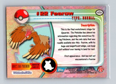 Fearow - Pokemon - #22 - Topps - TV Animation Edition - NM-LP Blue
