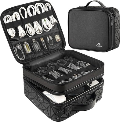 Waterproof Cable Organizer Bag, Shockproof Travel Tech Case, Black
