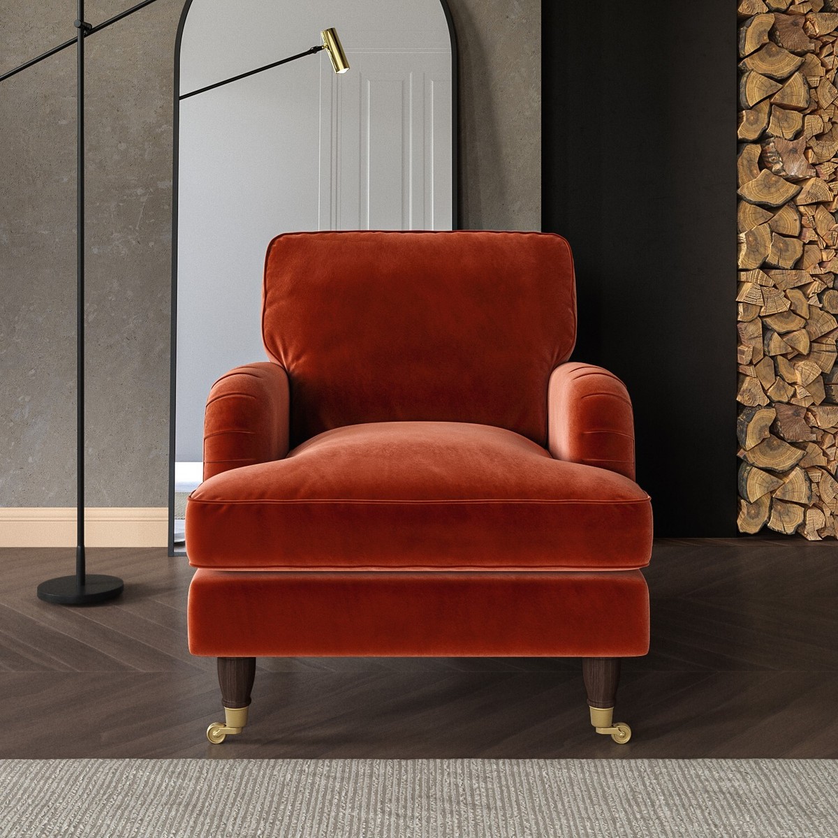 Burnt Orange Velvet Armchair Payton PAY052 UK