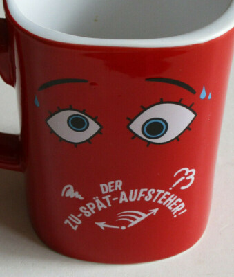 Nescafe Tasse Becher Kaffeebecher in rot '' Der Zu -Spät-Aufsteher ! ''