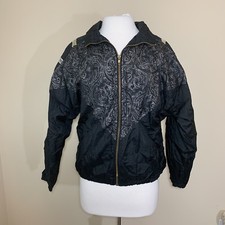 Rock Creek Casuals Womens Vintage Nylon Track Jacket Size M Black Gold 80s