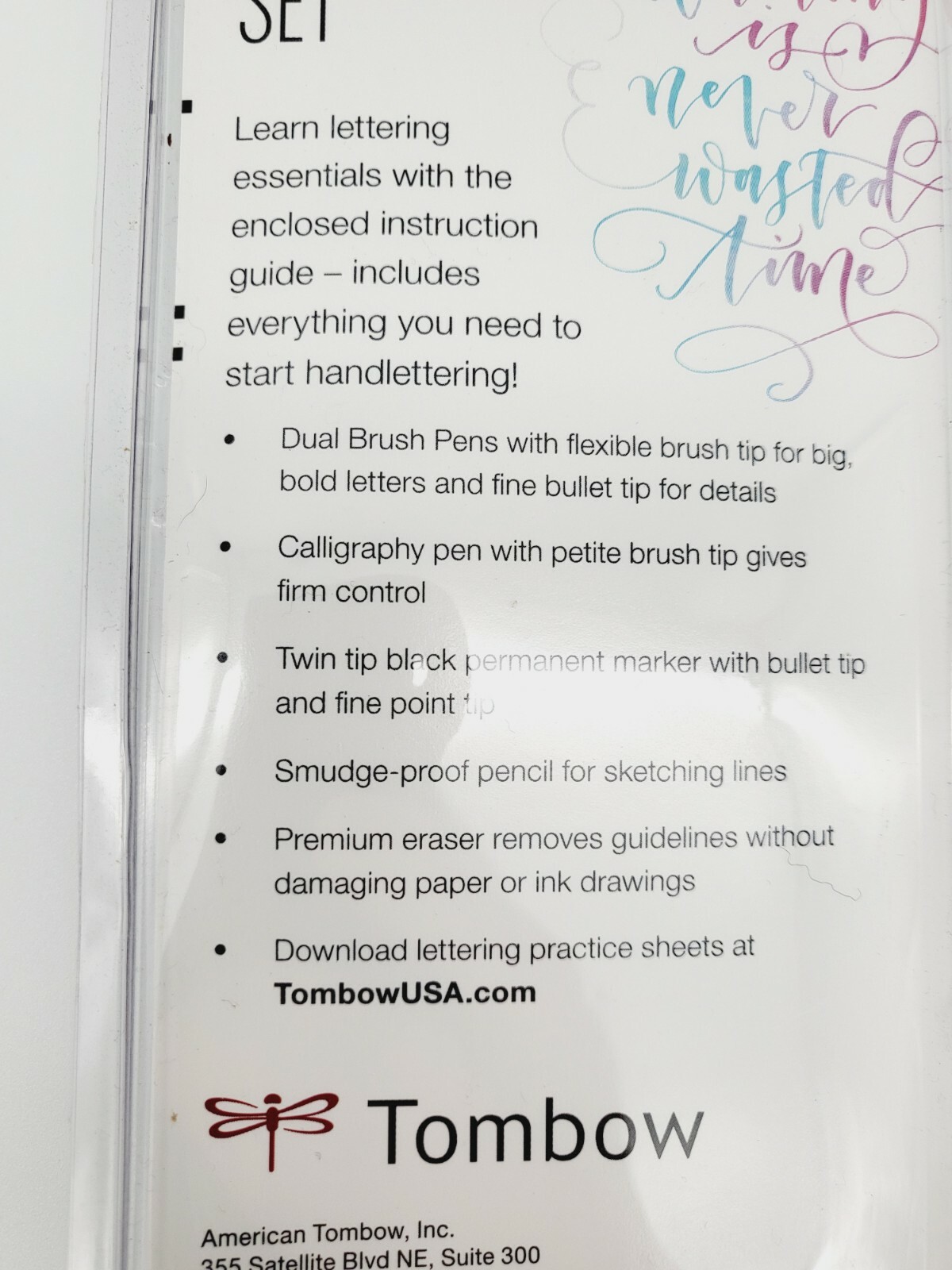 Tombow Beginner Lettering Set. Pens Eraser with Tip Sheet NEW