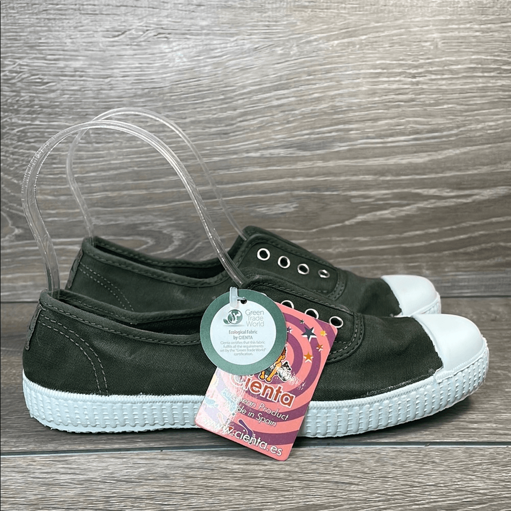 SAOLA Sneakers nuove con etichette Cienta in tela verde ragazza grande taglia 3 5 EU 35 slip on elastico punta cappuccio