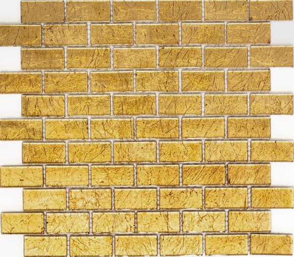Mosaik Fliese Brick Glasmosaik Crystal Gold KüChe Bad 120-0744 I 10 Mosaikmatten-image