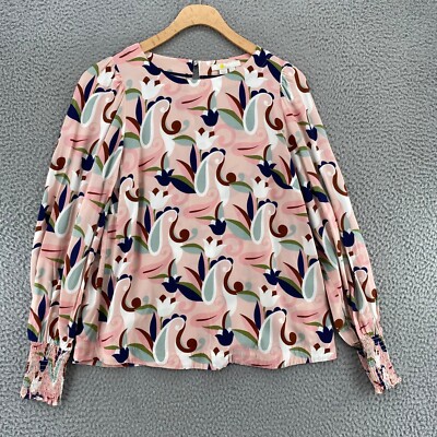 Boden Top Womens 6 Pink Multi Floral Smocked Long Balloon Puff Sleeves Blouse