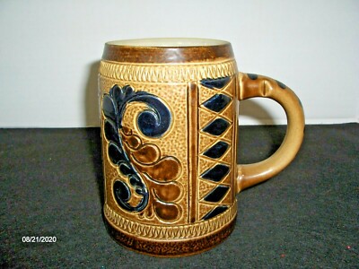 Vintage Marzi Remy Beer Stein Brown & Black Floral Panels .5 L Rare Design