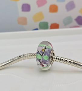Authentic Pandora Bee and flowers Murano Glass glass silver moment Charm