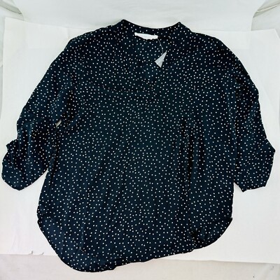 Womens Blouse Top Black White Polka Dots Medium Light Weight by Lush