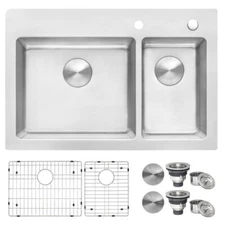Ruvati 33" x 22" Topmount 16 Gauge Double Bowl Kitchen Sink - RVM5173 (114393)