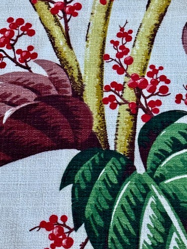 Leafy South Beach & Bamboo Mid Century 1930’s Tropical Barkcloth Vintage Fabric
