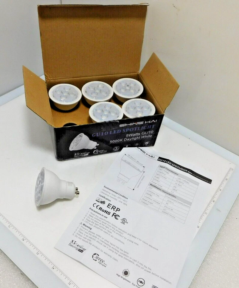 6 Bulbs Shine Hai GU10 LED Spotlight 5000K 5 Watts NEW - Image 2 of 4