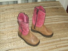 Shyanne Toddler sz 3 Side Zip Cowgirl Western Boots Square Toe Brown/Pink